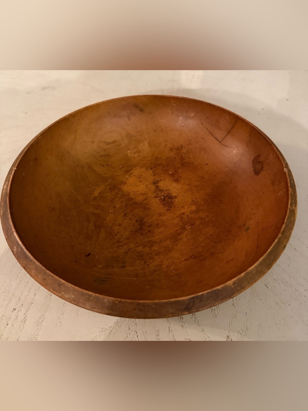 Antique Woodpecker wooden farmhouse dough bowl made in Japan